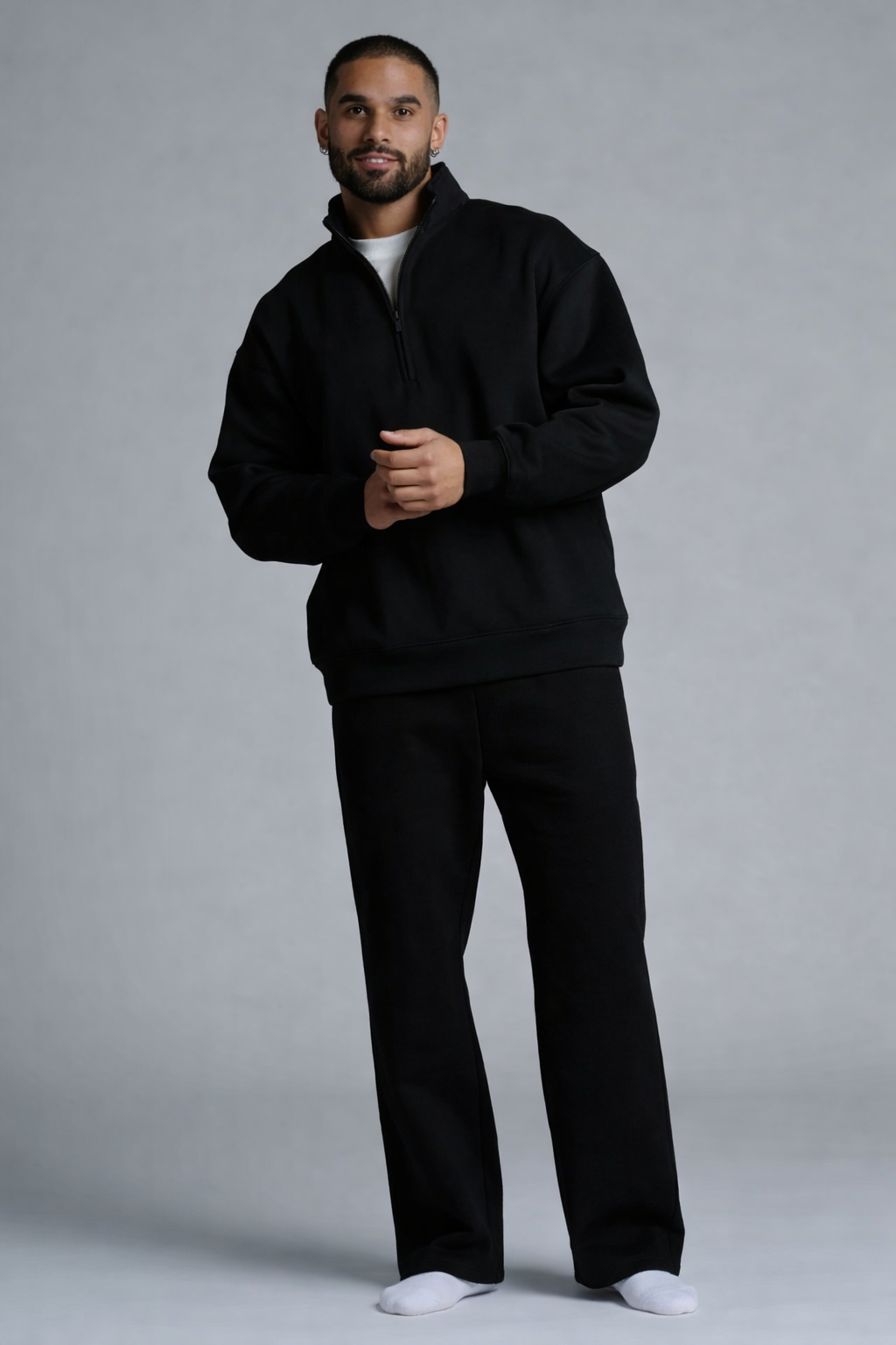 Black Quarter Zipper Sweatshirt